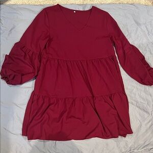 V-Neck Tiered Babydoll Dress in Wine